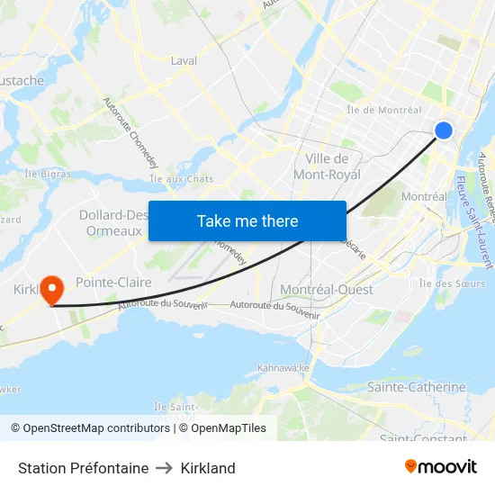 Station Préfontaine to Kirkland map