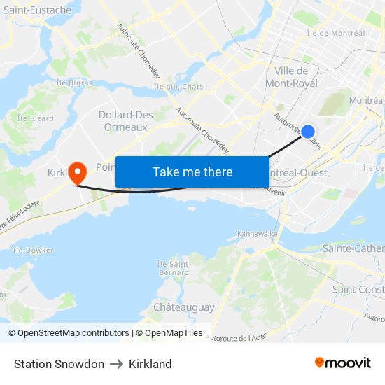 Station Snowdon to Kirkland map