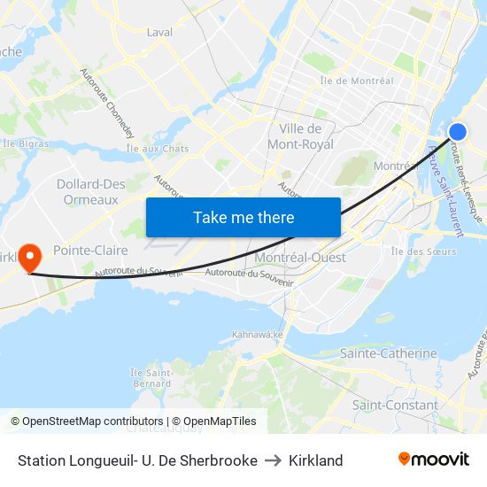 Station Longueuil- U. De Sherbrooke to Kirkland map