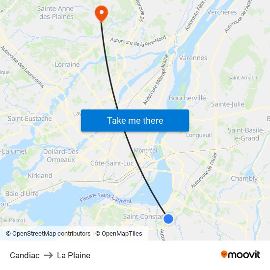 Candiac to La Plaine map