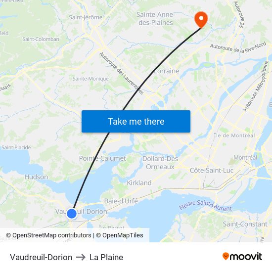 Vaudreuil-Dorion to La Plaine map