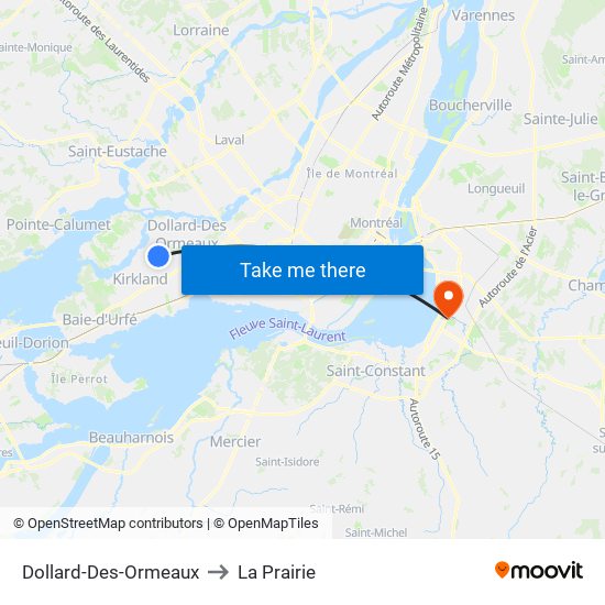Dollard-Des-Ormeaux to La Prairie map
