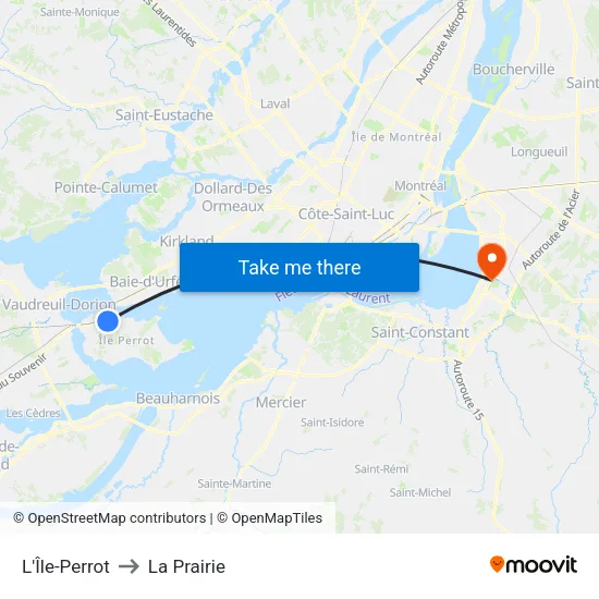 L'Île-Perrot to La Prairie map