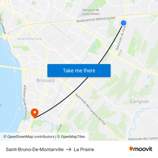 Saint-Bruno-De-Montarville to La Prairie map
