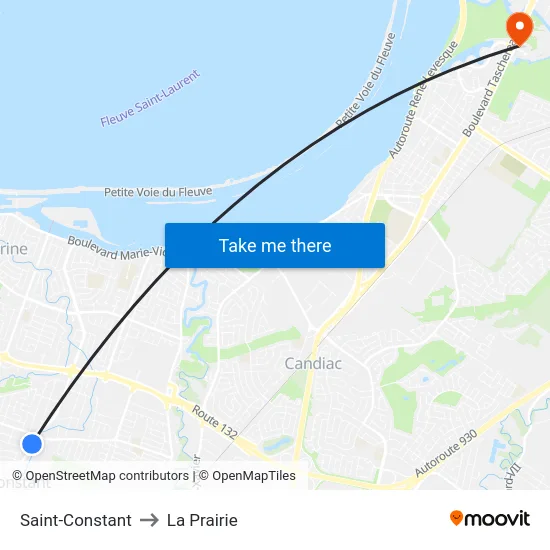 Saint-Constant to La Prairie map