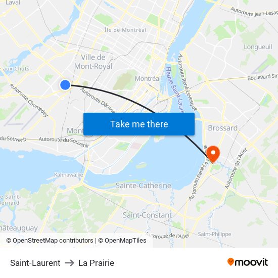 Saint-Laurent to La Prairie map
