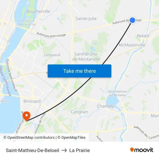 Saint-Mathieu-De-Beloeil to La Prairie map