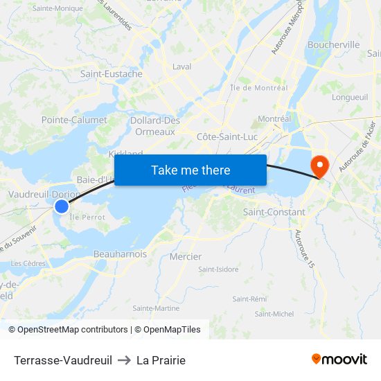 Terrasse-Vaudreuil to La Prairie map