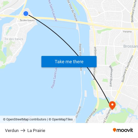 Verdun to La Prairie map