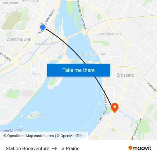 Station Bonaventure to La Prairie map