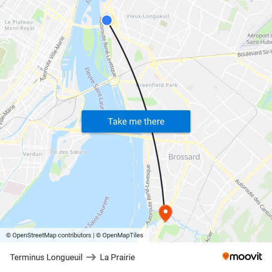 Terminus Longueuil to La Prairie map