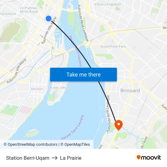 Station Berri-Uqam to La Prairie map