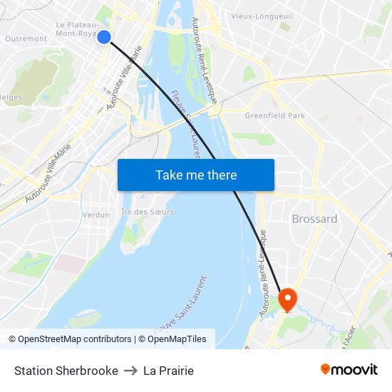 Station Sherbrooke to La Prairie map