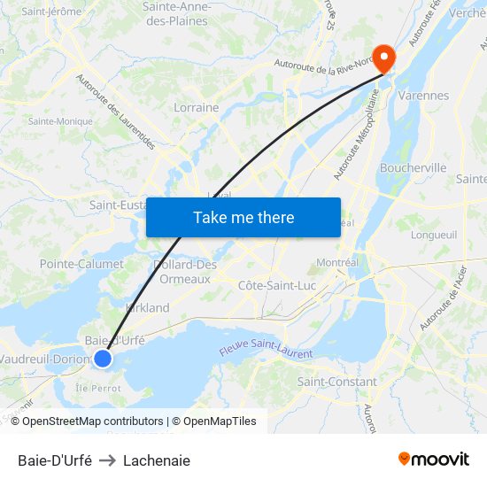 Baie-D'Urfé to Lachenaie map