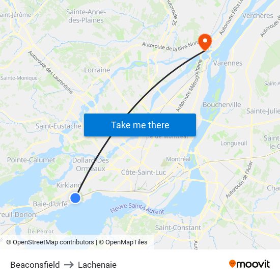 Beaconsfield to Lachenaie map