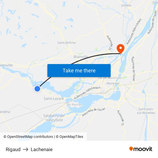 Rigaud to Lachenaie map