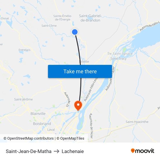 Saint-Jean-De-Matha to Lachenaie map