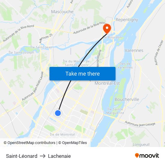 Saint-Léonard to Lachenaie map