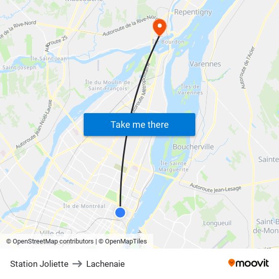 Station Joliette to Lachenaie map