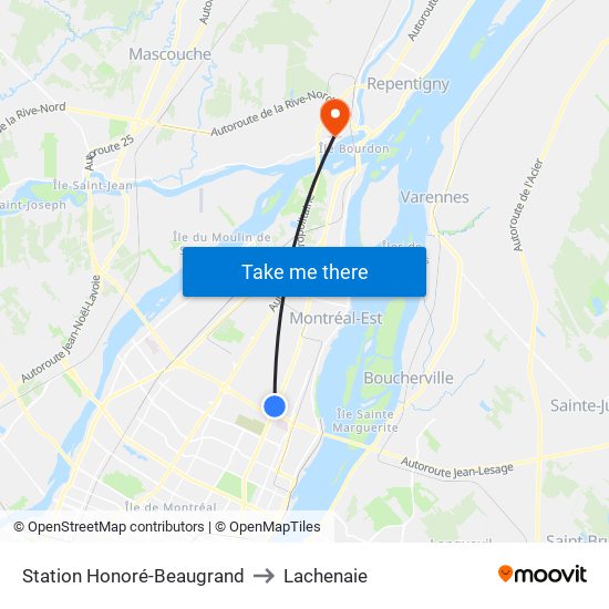 Station Honoré-Beaugrand to Lachenaie map