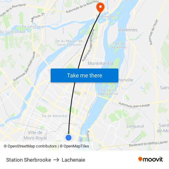 Station Sherbrooke to Lachenaie map