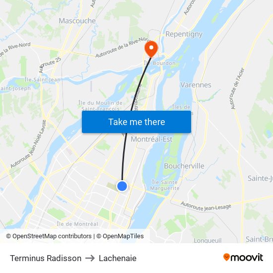 Terminus Radisson to Lachenaie map