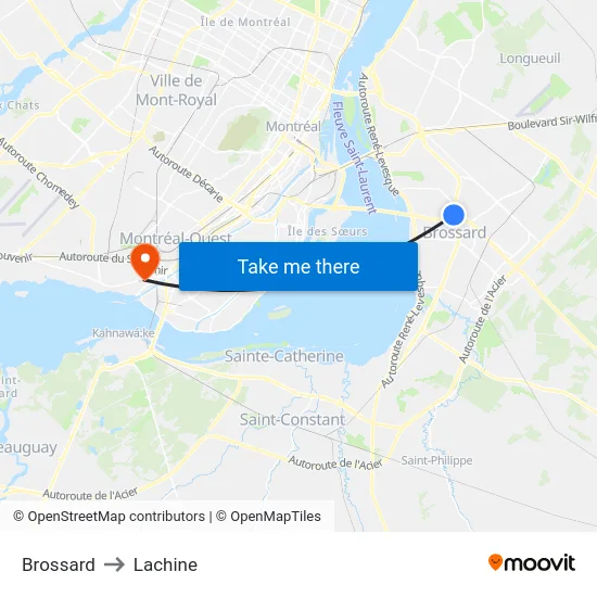 Brossard to Lachine map