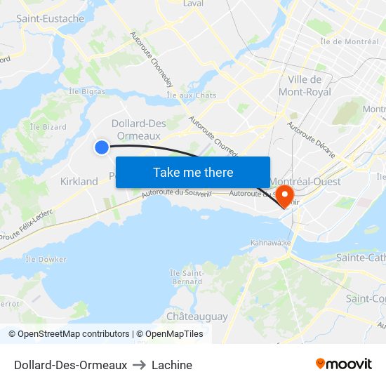 Dollard-Des-Ormeaux to Lachine map