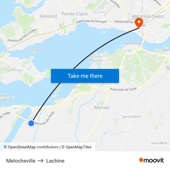 Melocheville to Lachine map