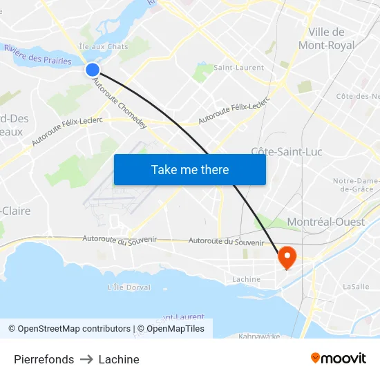 Pierrefonds to Lachine map