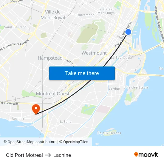 Old Port Motreal to Lachine map