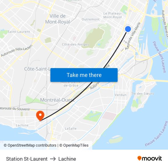 Station St-Laurent to Lachine map