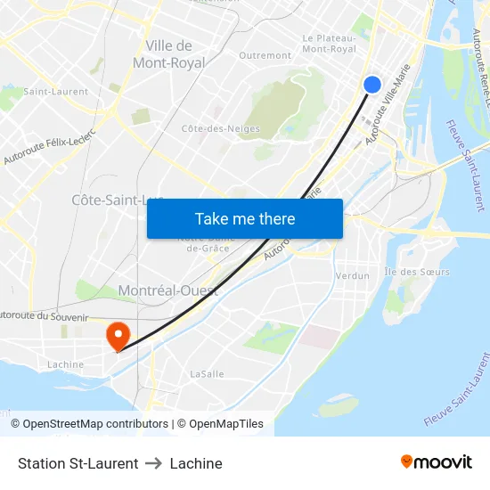 Station St-Laurent to Lachine map