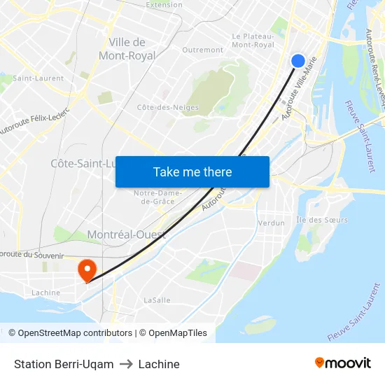 Station Berri-Uqam to Lachine map
