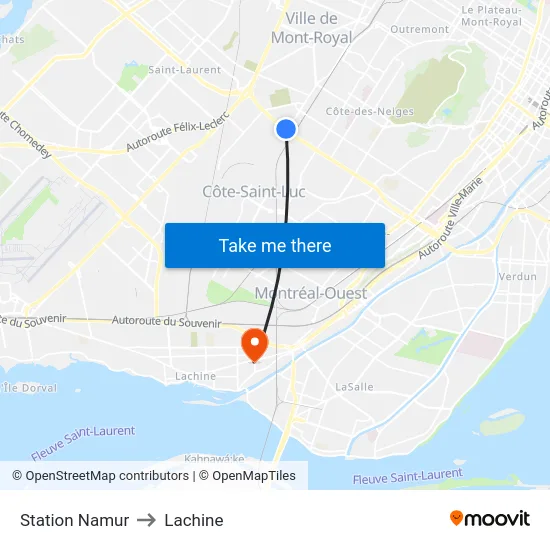 Station Namur to Lachine map