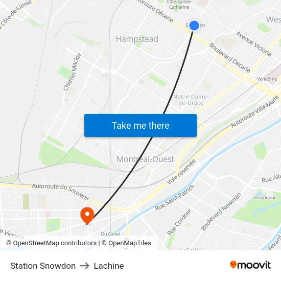 Station Snowdon to Lachine map
