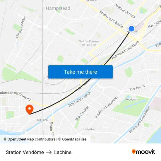 Station Vendôme to Lachine map