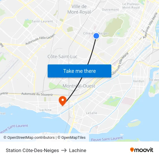 Station Côte-Des-Neiges to Lachine map