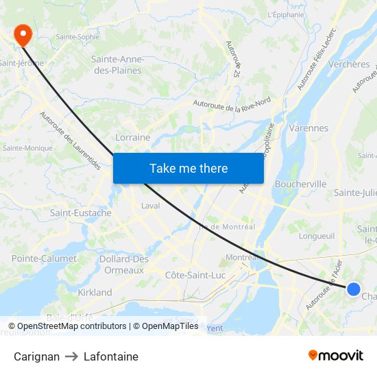 Carignan to Lafontaine map