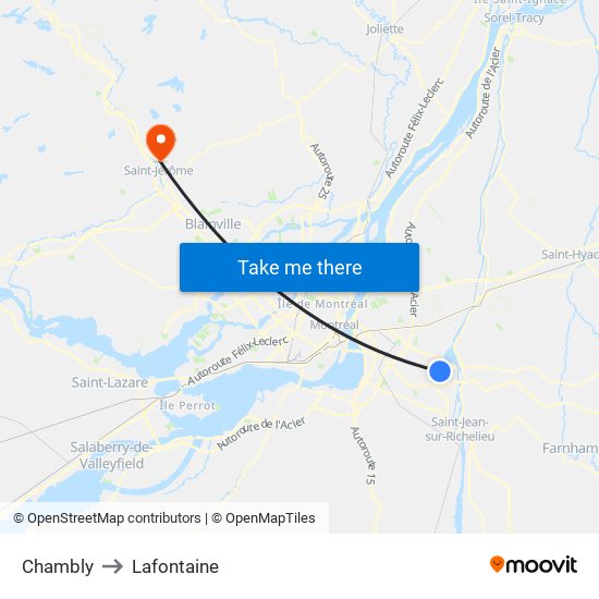 Chambly to Lafontaine map