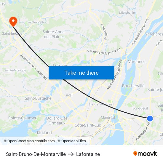 Saint-Bruno-De-Montarville to Lafontaine map