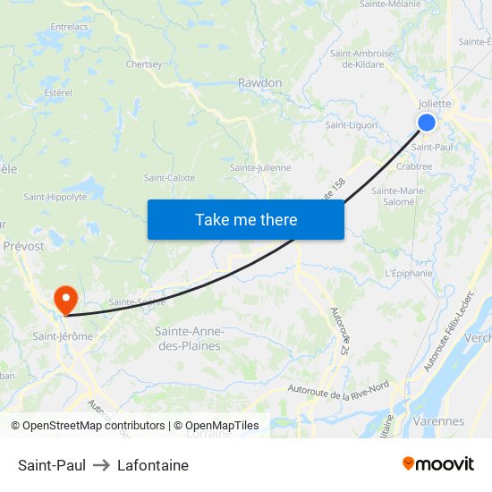 Saint-Paul to Lafontaine map