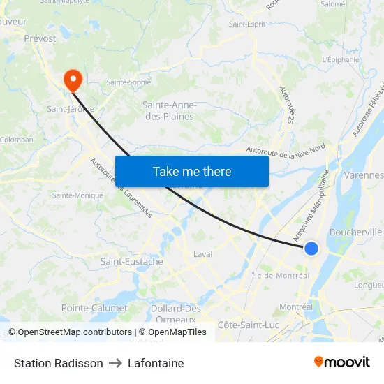 Station Radisson to Lafontaine map