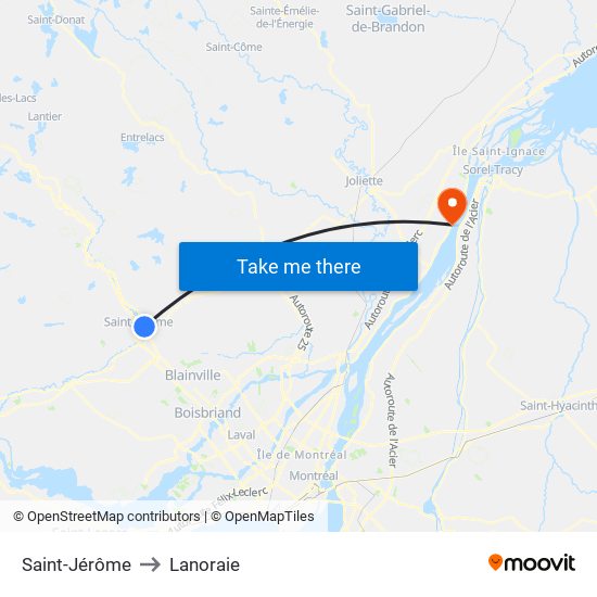 Saint-Jérôme to Lanoraie map