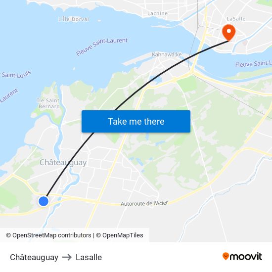 Châteauguay to Lasalle map