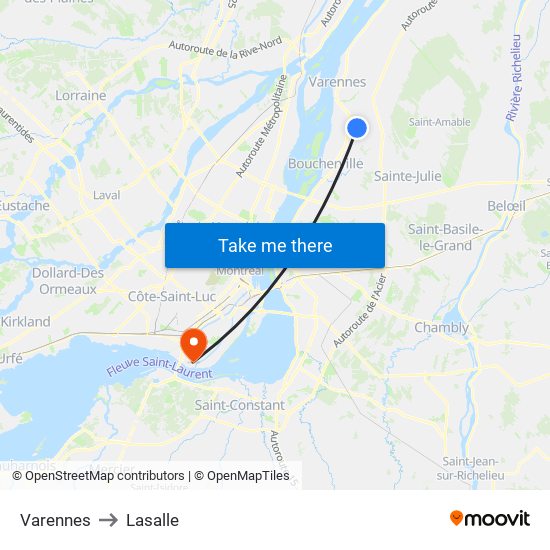 Varennes to Lasalle map