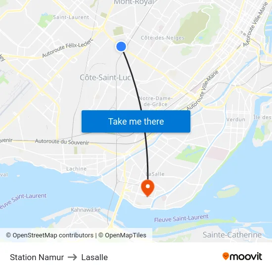 Station Namur to Lasalle map