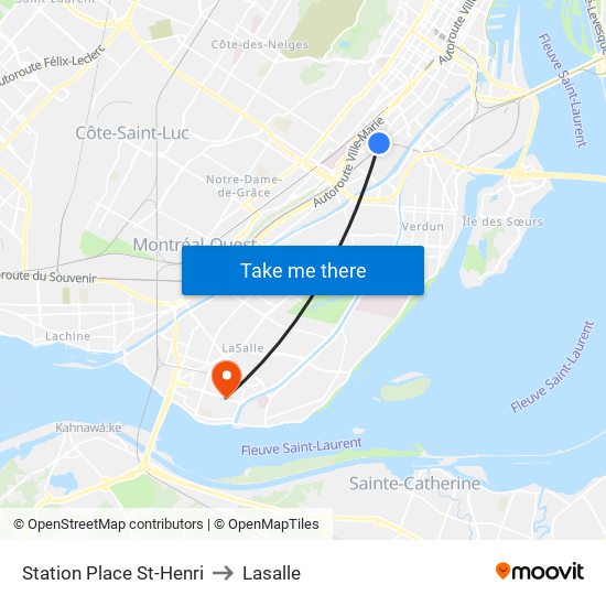 Station Place St-Henri to Lasalle map