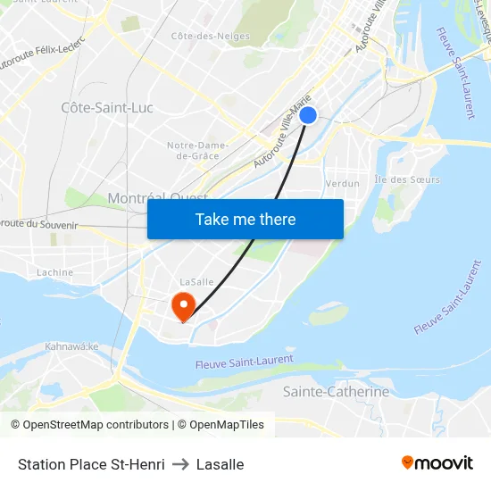 Station Place St-Henri to Lasalle map