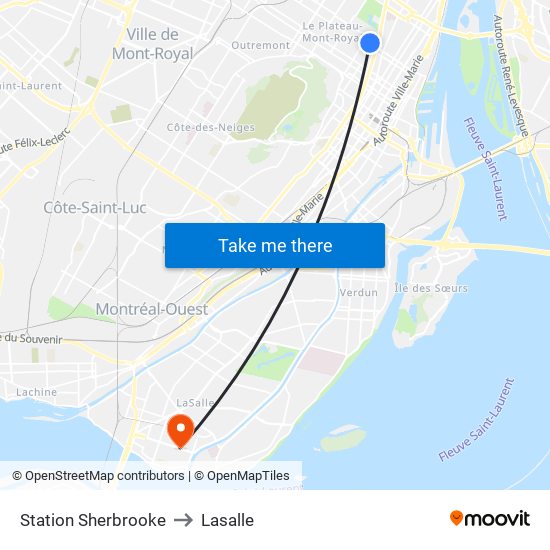 Station Sherbrooke to Lasalle map